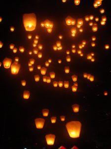 Hundreds of lanterns fill the night sky in Pingxi, Taiwan